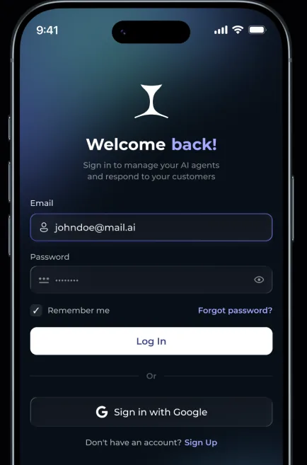Login screen on a phone